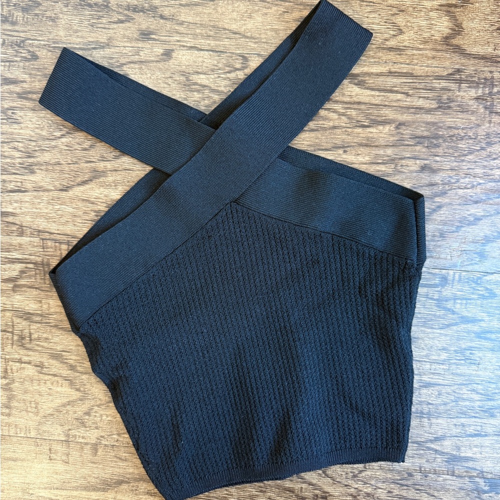 ARITZIA BABATON Sculpt Knit Criss Cross Tank Black Seamless Ribbed Top Sz XS - Picture 3 of 5